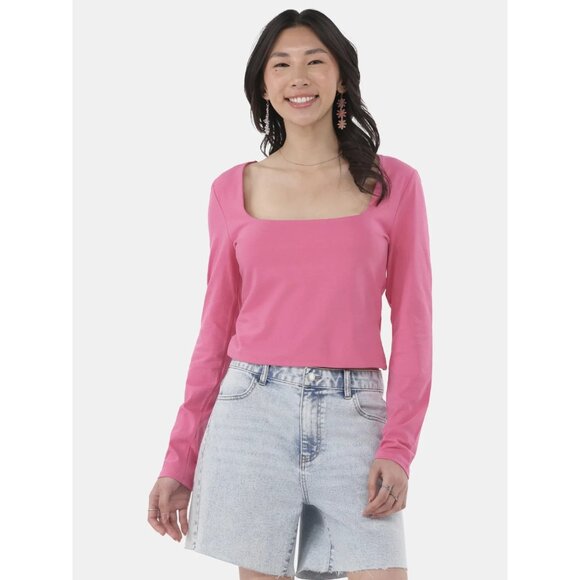 No Boundaries Double Layer Top Long Sleeves Rose Bud Juniors Square Neck Small - Picture 4 of 4
